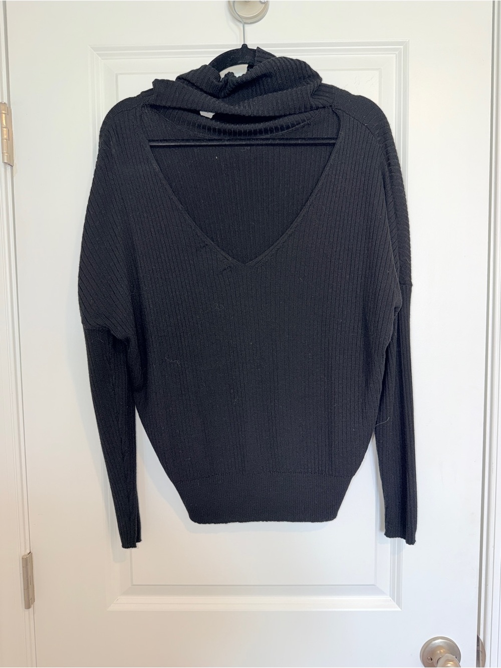 Anthropologie Maeve Black Ribbed Cowl-Neck Open Back Sweater - Picture 5 of 8
